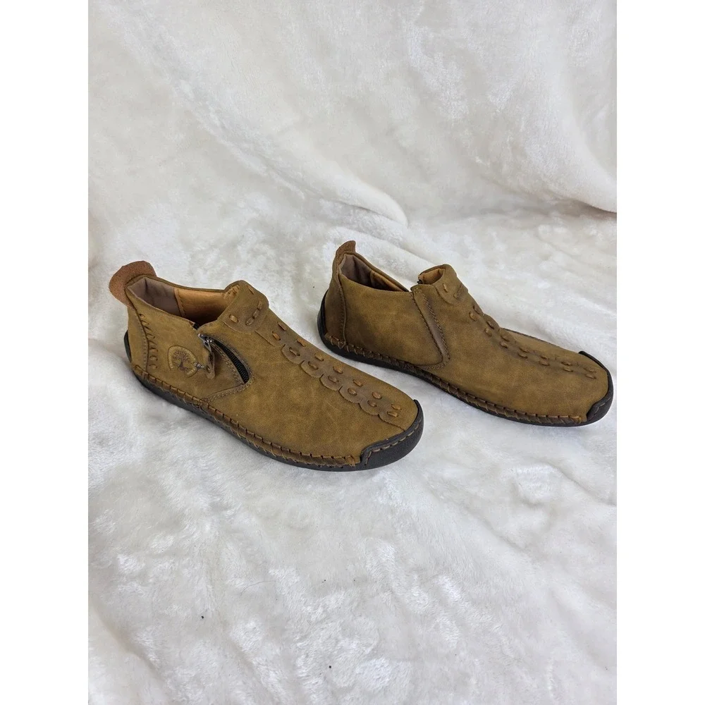 Mens Tan Suede Slip On Ankle Boots Side Zip Casual Comfort Shoes Size‎ 41